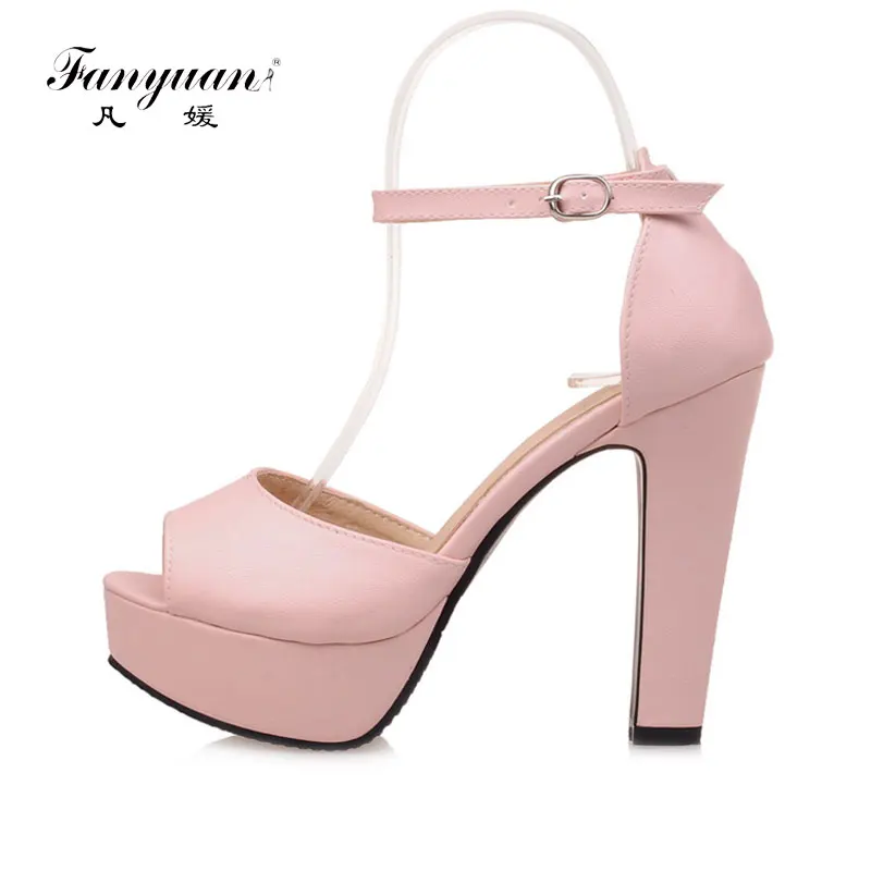 

Fanyuan 2018 Women's Summer Shoes Ankle Strap Ladies Platform Sandals Open Toe Female's High Heels Wedding Shoes Plus Size 33-43