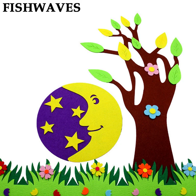 

FISHWAVES New Design Non-woven Cloth Felting Moon Star Stickers Diy Tree Flower Felt Decoration Kindergarten Room Decoration