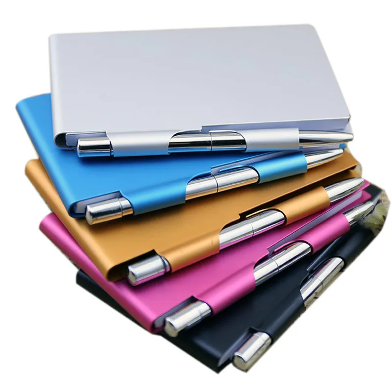 Notebook de Alumínio de Metal Bloco de Notas com a Caneta Fácil de Transportar Negócio de Papelaria Material de Escritório Mini Pode Personalizado Logo Notebook Ser 6 High Quality Material escolar e de escritório