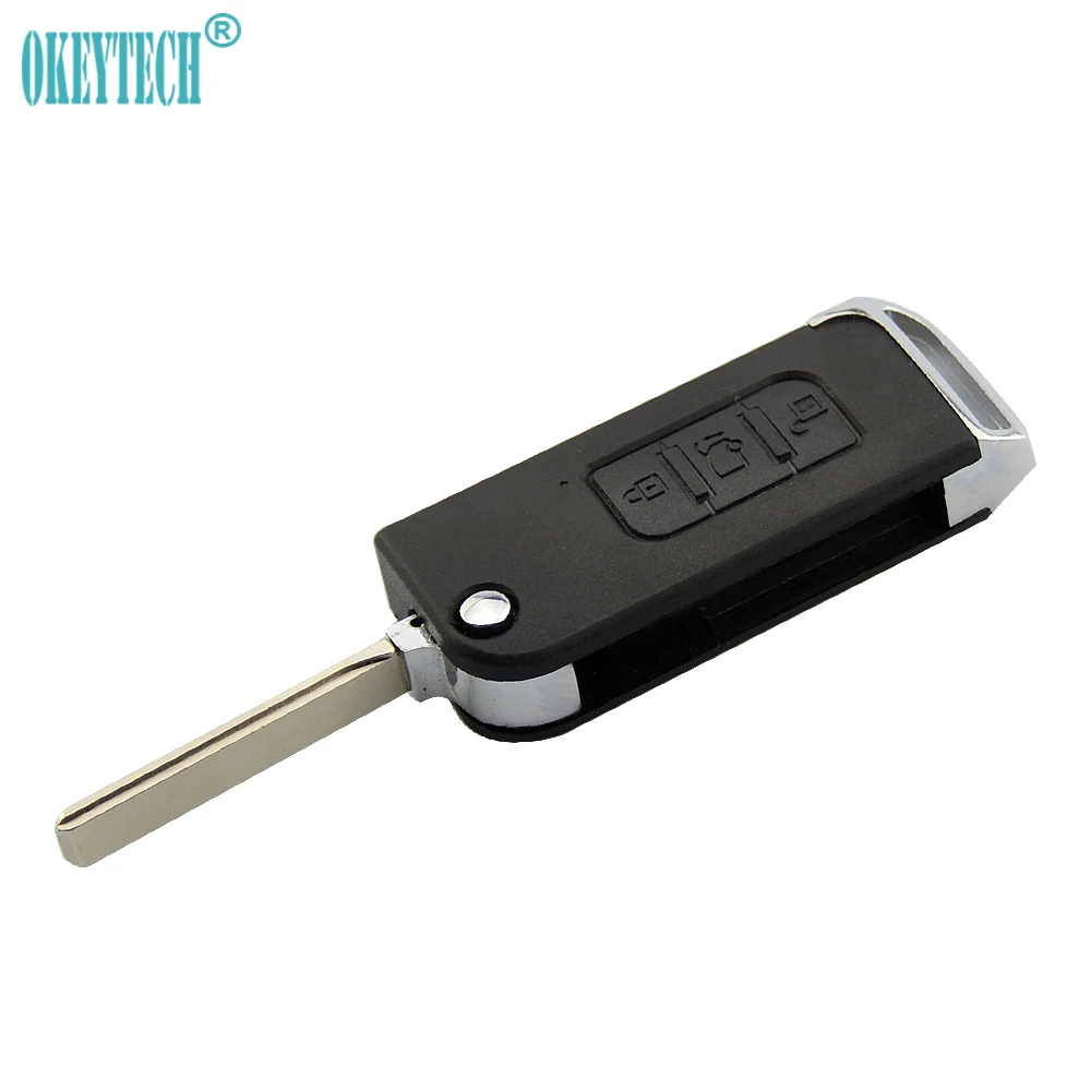 

OkeyTech Flip Folding Car Key Shell Replacement Cover Case Fob For Indian Mahindra Good Quality 3 Buttons Uncut Blade Remote Key