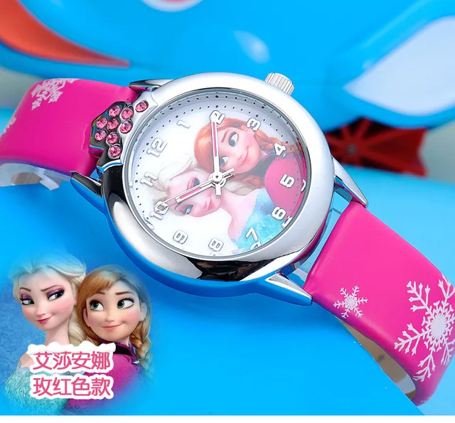 2019New Cartoon Children Watch Princess Elsa Anna Watches Fashion Girl Kids Student Cute Leather Sports Analog 2