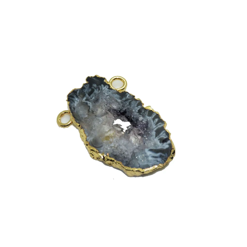 

Natural slice geode stone druzy pendant for women jewelry making 2020 gold bezel slab stripe with hole random connector female