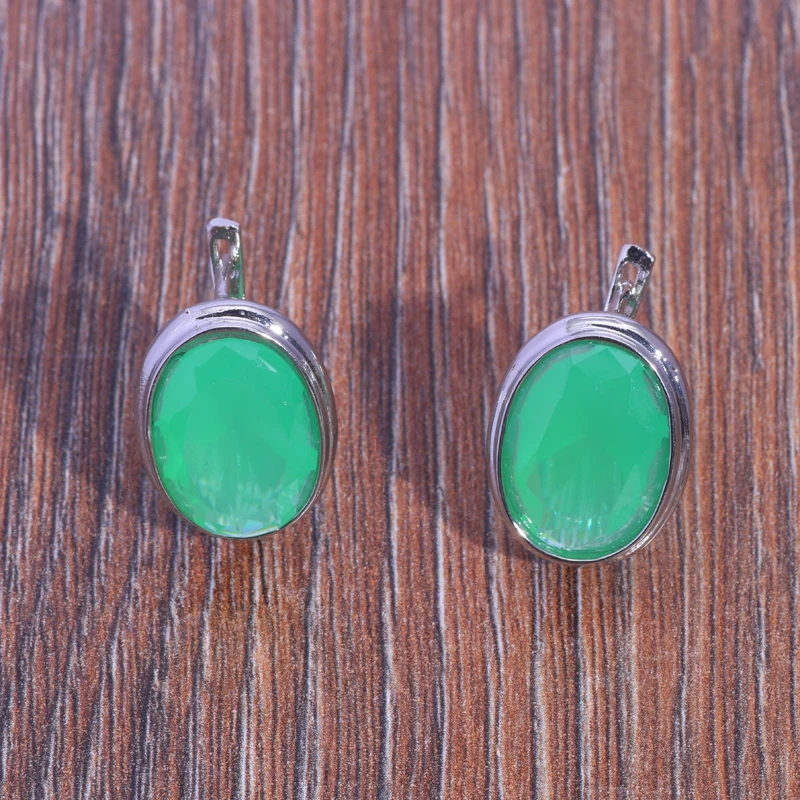 Зеленый камень Brincos серебряный цвет серьги для женщин ювелирные изделия свадебное, на помолвку, заявление серьги массивные подарки Y30
