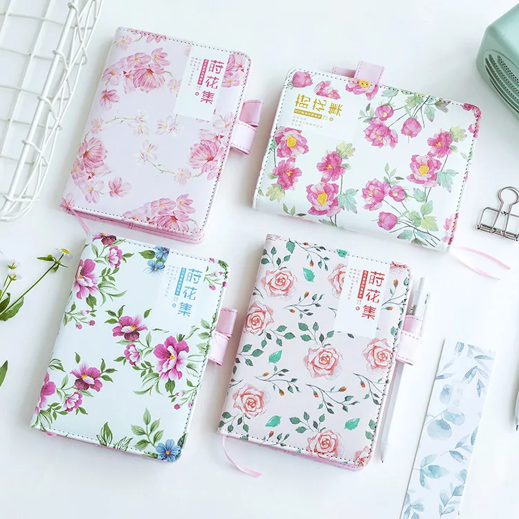

1 pcs Leather Cover Planner Notebook Flowers set Diary Book Exercise Composition Binding Note Notepad Gift Stationery