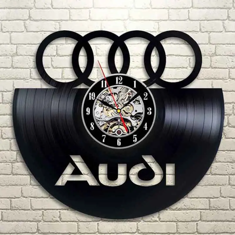 Car Logo Wall Clock Modern Design for Living Room 3D Decorative Hanging Vintage Vinyl Record Clocks Wall Watch Home Decor Silent