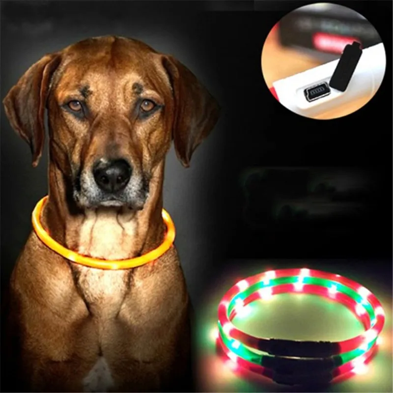 Usb зарядка Регулируемый ошейник для собак светодиодный перезаряжаемый ночной мигающий светящийся ошейник пластиковый однотонный ошейник для собак A