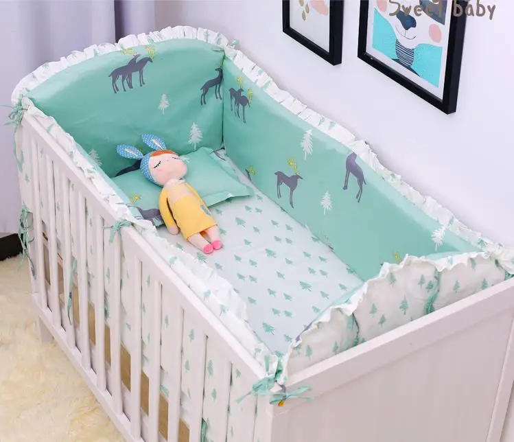 

Promotion! 6pcs elk baby bumper bumpers for cot bed cot bedding sets crib fleece Bumper Set (4bumpers+sheet+pillow cover)