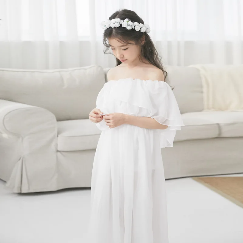 

Brand Kids Dresses for Girls 2019 New Summer Off Shoulder Children Princess Dress Beach Mother and Daughter Dress Chiffon,#5060