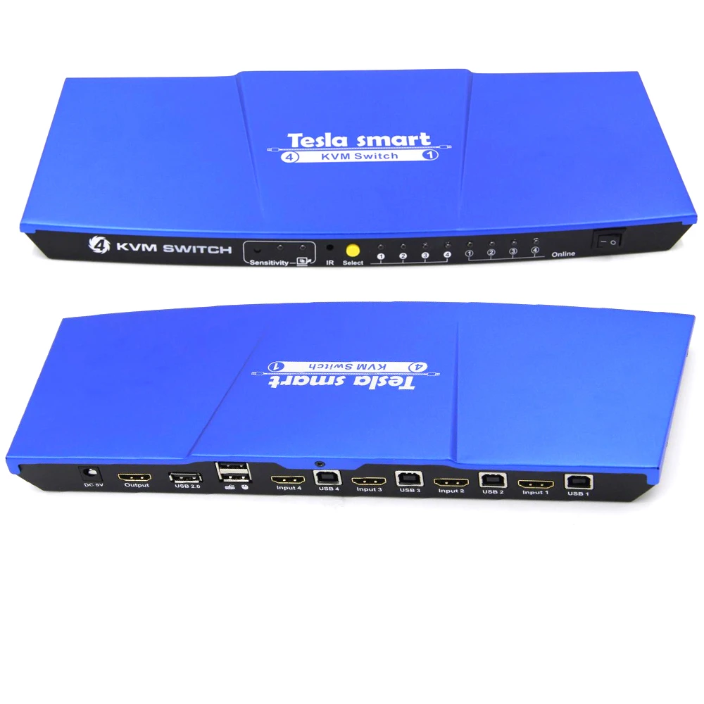 Синий Высокое качество USB HDMI KVM переключатель 4x1 USB KVM HDMI коммутатора Поддержка 3840*2160/4 K * 2 K очень USB2.0 Порты и разъёмы