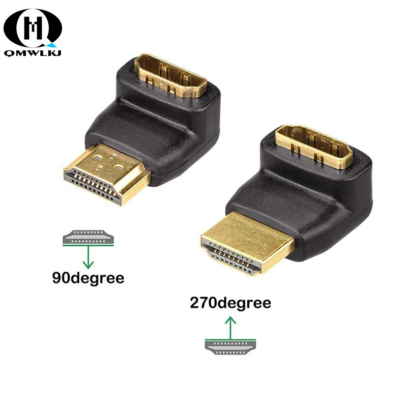 

1 pair / 2 pieces HDMI cable connector adapter 270/90 degree angle HDMI male head turn HDMI female head for 1080P HDTV