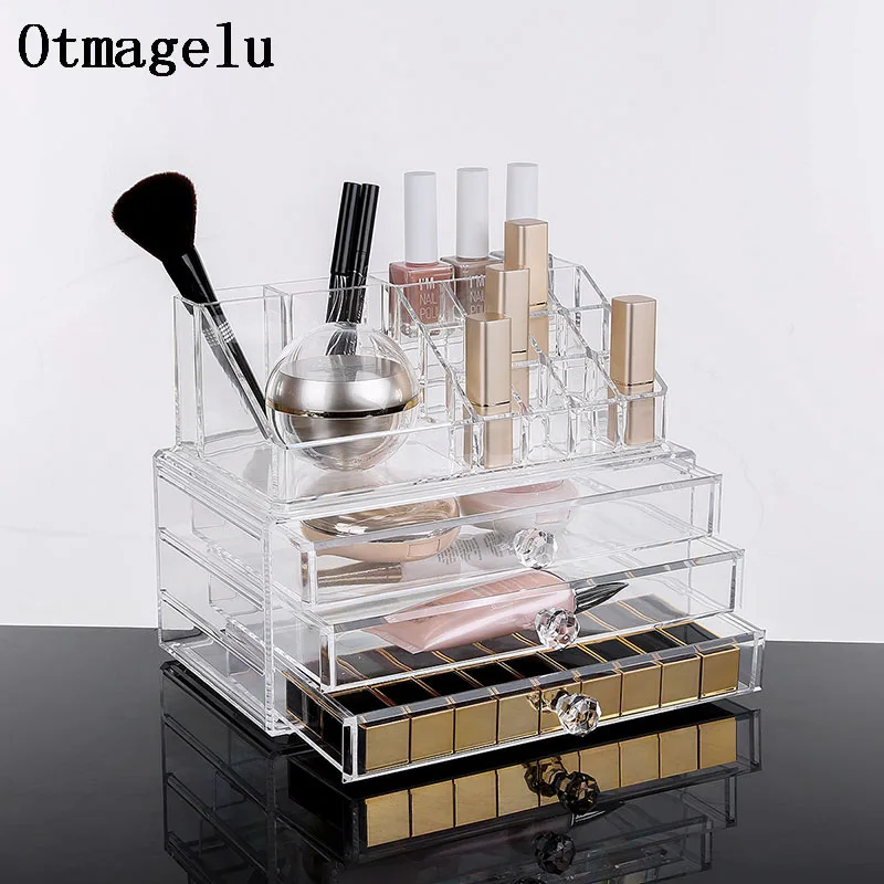 Acrylic Cosmetic Lipstick Storage Box Display Stand Dresser Nail Polish Shelf Rack Holder Drawer Women Makeup Organizer Case11