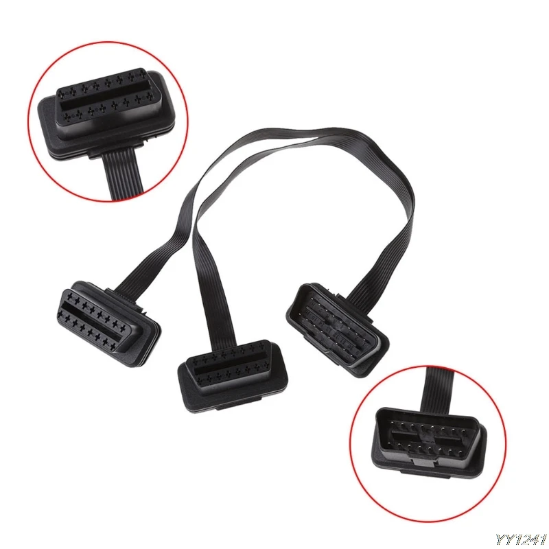 

Flat+Thin As Noodle OBDII OBD 2 OBD2 16 Pin ELM327 Male To Dual Female Y Splitter Elbow Extension Connector Cable