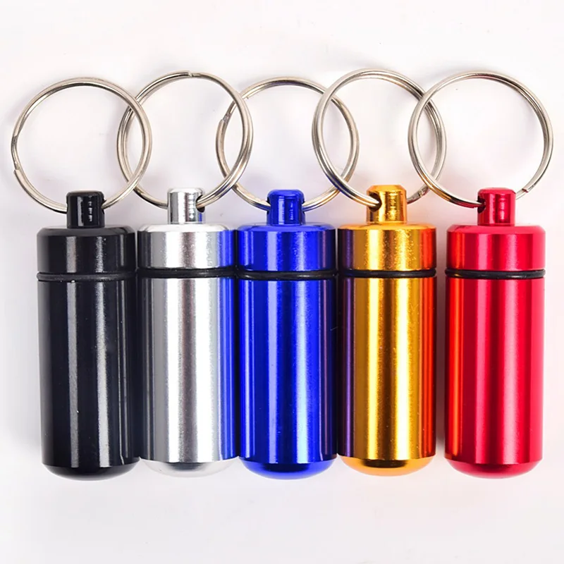 200PCS/LOT Waterproof Aluminum Safe Pill Box Case Bottle Cache Drug Holder Container Keychain