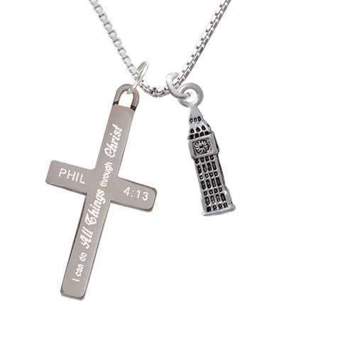London's Big Ben Clock Tower - I Can Do All Things - Cross Necklace (1)