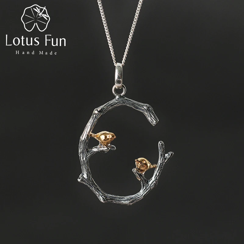 Подвеска в виде птицы на ветке Lotus Fun оригинальная из серебра 925 пробы ручной