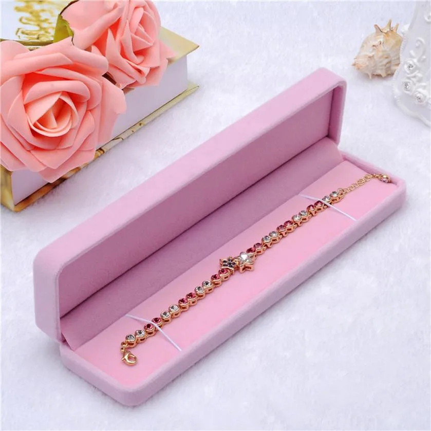 1 шт. розовый чехол для ювелирных изделий, серьги, ожерелья, браслеты, бархатная подарочная коробка