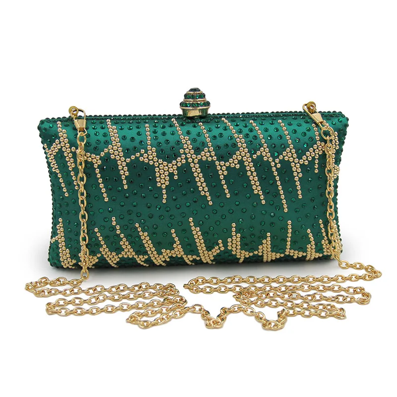 Women Evening Bag Green Crystal Luxury Clutch Bag fashion green color