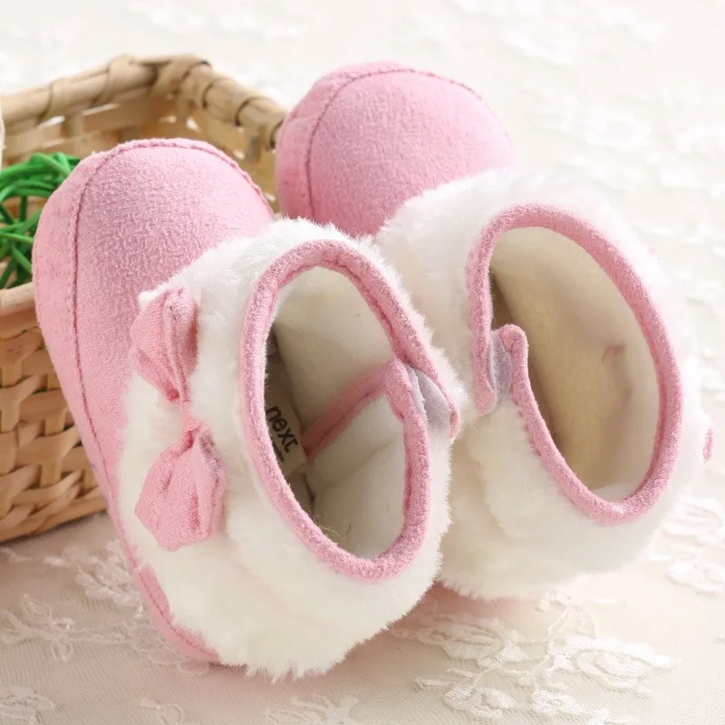 Новорожденных Детское платье с бантом флис зимние ботинки ботиночки дети принцесса белая зимняя обувь