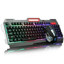 104 Keys K-38 Wired LED Backlit illuminated Metal Panel Ergonomic Usb Gaming Keyboard Mouse Combo + 3200DPI Optical Gaming Mouse
