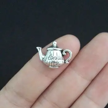 

30Pcs Antique Silver Teapot Charm Pendant Jewelry Findings