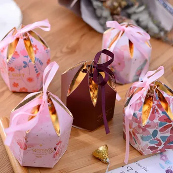 

New sale 10pcs Creative hex candy box European wedding supplies birthday full moon candy wedding gift box flamingo candy box