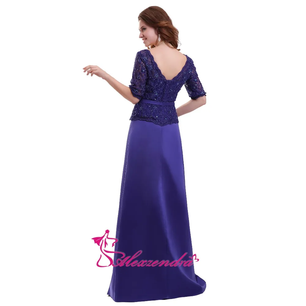 Alexzendra голубое платье трапециевидной формы с двойным v-образным вырезом, длинное платье для матери невесты с короткими рукавами, Простые Длинные вечерние платья