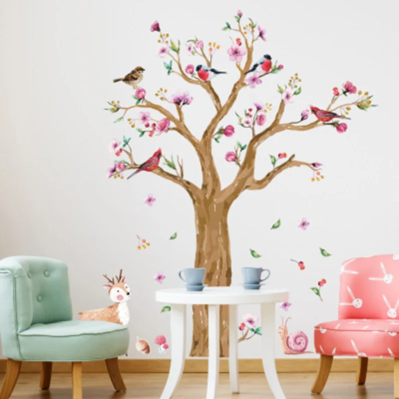 Красочные птицы на цветы дерево наклейка на стену s олень Улитка Наклейка на стену домашний декор для детской комнаты гостиная большие обои плакат