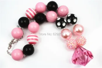 

10pcs Pink&Black chunky Bumbblegum Girl Neckalces for girls and kids CB323