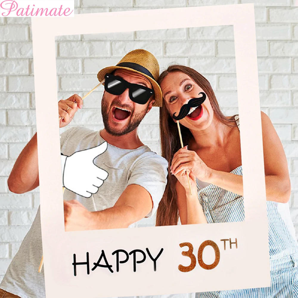 

PATIMATE 16 30 60 Years Photo Booth Frame Birthday PhotoBooth Props Wedding Birthday Decoration Just Married Party Supplies