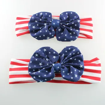 

1 set Mom and Me American Flag 4th of July Baby Headband Girls Turban Bowknot Head Wraps Headwear for Parent-Child Headband set