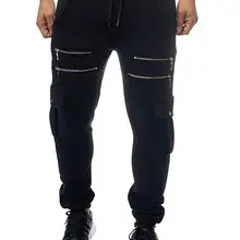 Мужские новые модели, однотонные, с двойной молнией, дизайнерские, повседневные, модные, с боковыми карманами, узкие брюки, джоггеры, Vogue, мужские, повседневные, длинные штаны