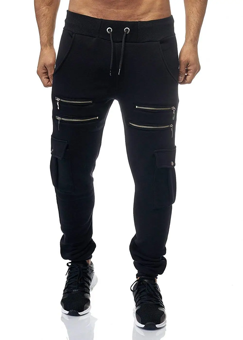 

Men's New Models Solid Color Double Zipper Design Casual Fashion Side Pockets Pencil Pants Joggers Vogue Man Casaul Long Pants