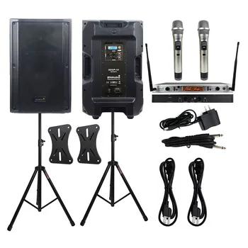 شراءSTARAUDIO 2X4500 واط 15 بوصة بالطاقة PA DSP نشط DJ ديسكو مكبرات الصوت حفلة PA المرحلة تقف 2CH UHF اللاسلكية المحمولة هيئة التصنيع العسكري SDSP-15