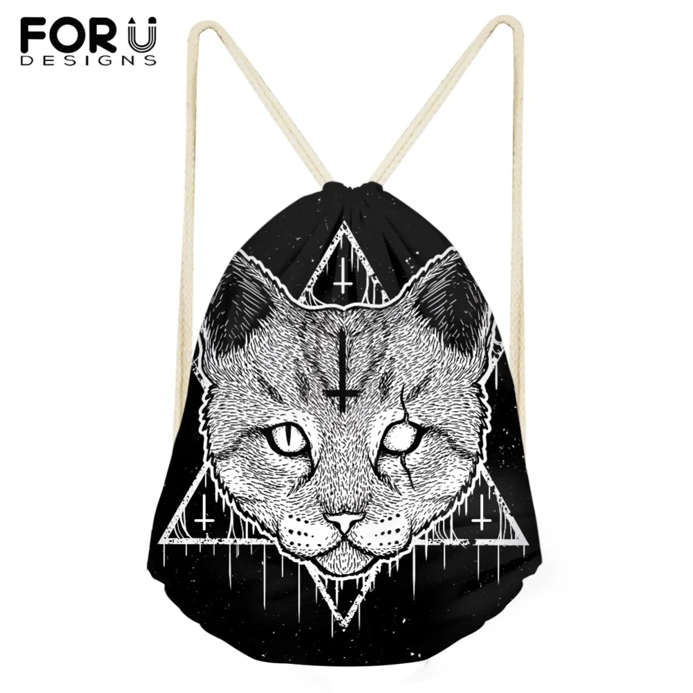 

FORUDESIGNS Gothic Witchcraft Black Cat Drawstring Bag Teenagers Woman Girl Cool Satchel Package Mochila Escolar Sport Bag 2019