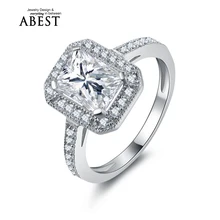 Mujeres Anillo de SONA Diamante Simulado de Compromiso de Halo Square Bijoux Mujeres Anillos de Bodas de la joyería lujo de la Marca Fina Regalos Accesorios