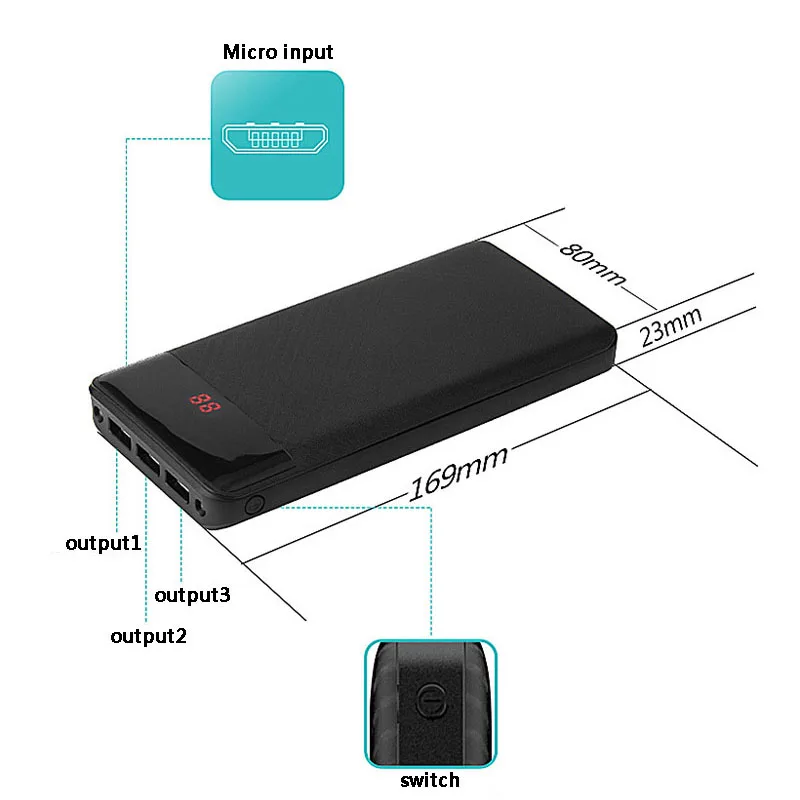 Новинка 10000 мАч 3USB Внешний аккумулятор+ светодиодный светильник цифровой дисплей портативное зарядное устройство литий-полимерный повербанк для всех телефонов