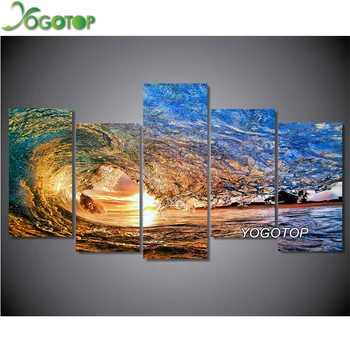 

YOGOTOP DIY Diamond Painting Cross Stitch Kits Full Diamond Embroidery sea wave 5D Diamond Mosaic Needlework 5pcs ML107