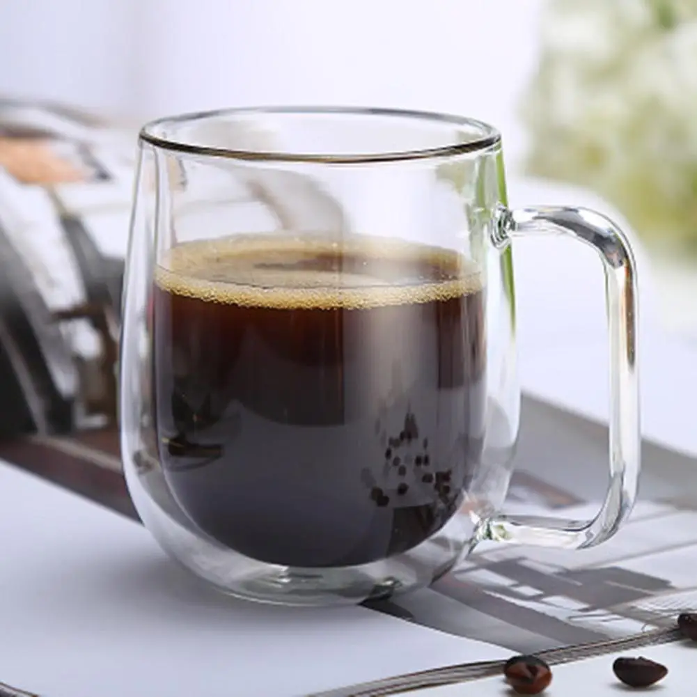 

300ml Double Wall Heat Resistant Glass Cup Milk Juice Insulation Mug with Cover Accessary