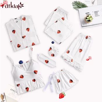 

Fdfklak pyjama femme new print cotton pijama set women pajama sleepwear home clothes 7 pcs ladies nightwear pijamas sets
