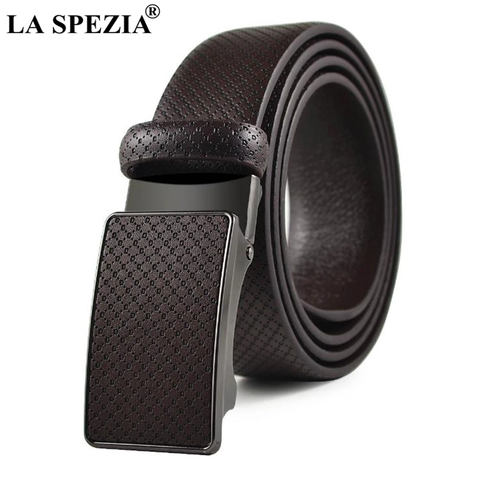 LA SPEZIA Men Leather Formal Belts Brown Business Belt Without Holes