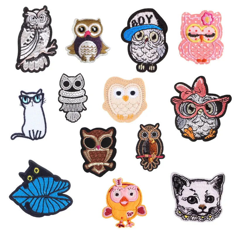 

Owl Cat Patch for Clothing Iron on Embroider Sewing Applique Cute Animals Sew Fabric DIY Apparel Patches Accessories Decoration
