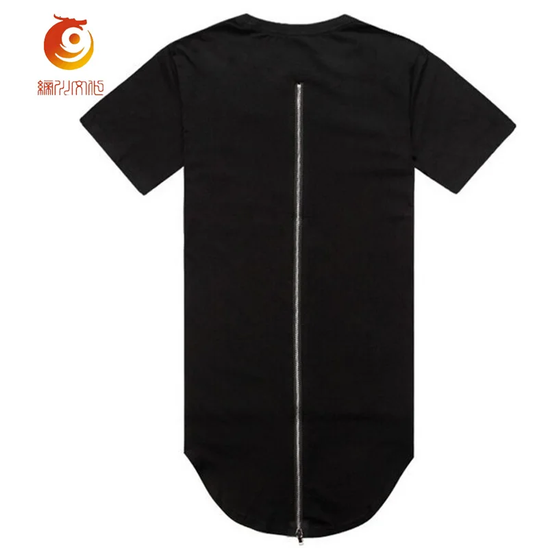 Long Line Zipper T Shirt Streetwear Curved Hem t shirt Brand Clothing