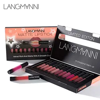 

12pcs/Set Matte Liquid Lipstick Set, Waterproof Nutritious Velvet Long Lasting Liquid Lip gloss Red Tint Nude batom makeup set A