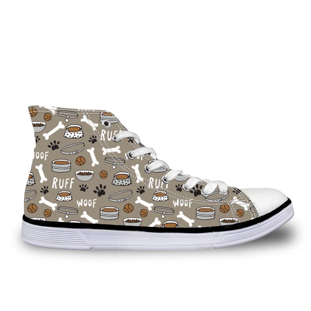 

Dog Bone Paw Printing Women Vulcanized Shoes Canvas Flats High top Sneakers Breathable Casual Shoes Tenis Feminino
