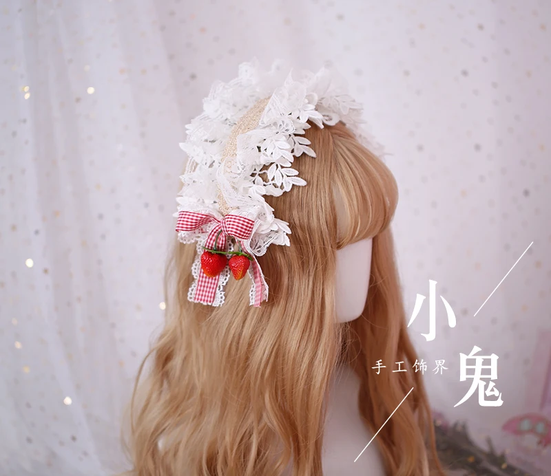 Cosplay&ware Sweet Is The Strawberry Soft Lace Lolita Hair Hoop Japanese Sister Kc Straw Hat Head Band Edge -Zentai shop online