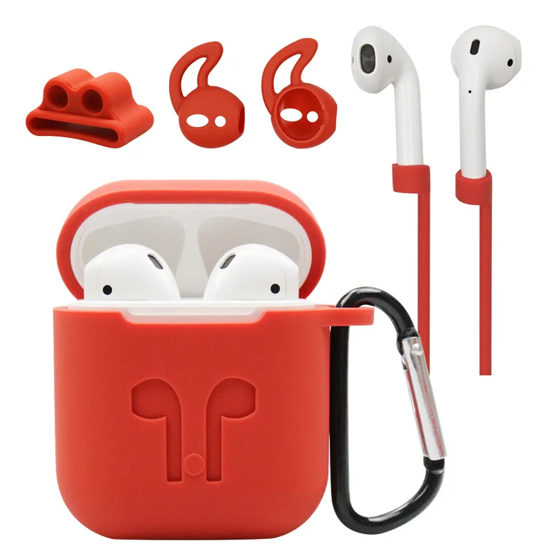 

5in1 Bluetooth Wireless Earphone Protective Skin Cover For Apple Airpods Headphone Accessories 5 Colors Anti-lost Rope Eartips