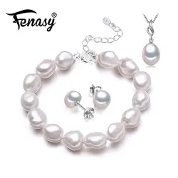 Fenasy натуральный браслет с жемчужными подвесками женские Цепочки и ожерелья s подвески набор бижутерии из серег серьги из жемчуга браслет с