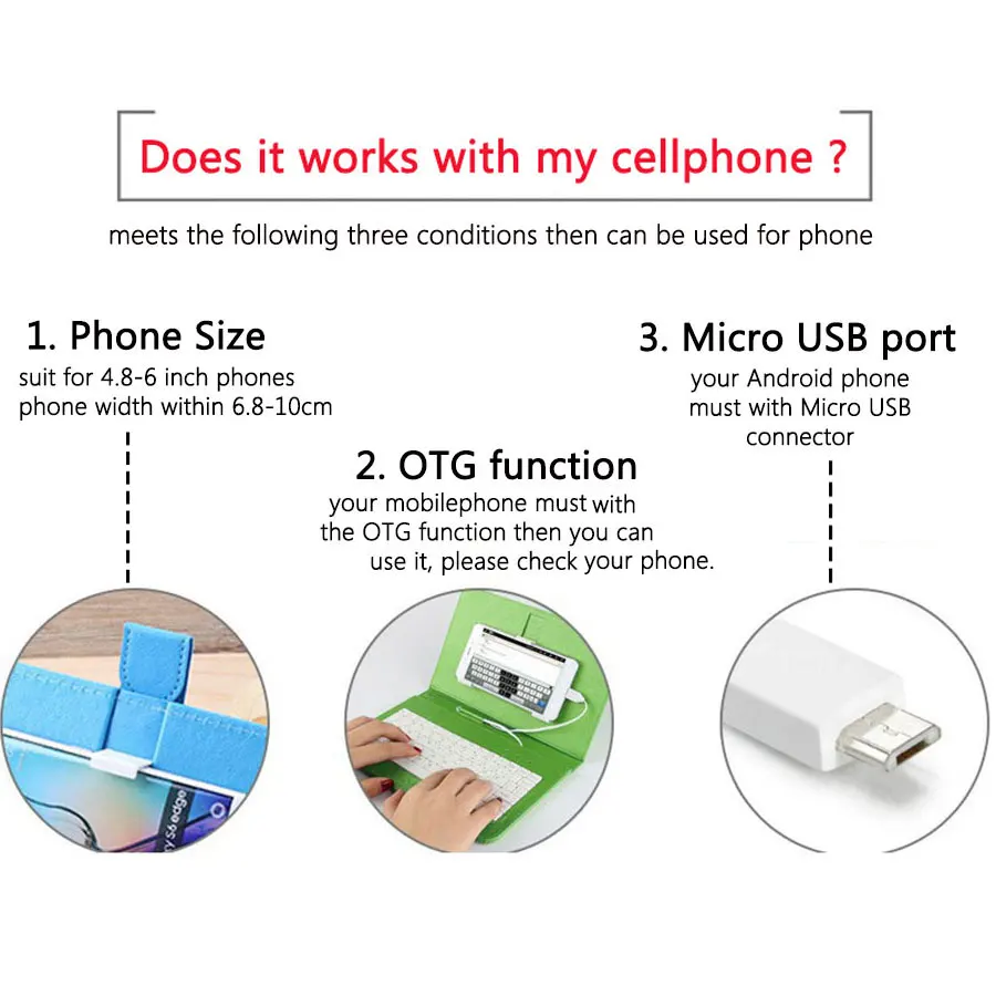 Powstro Micro USB клавиатура PU кожаный чехол для Android мобильный телефон Чехол держатель