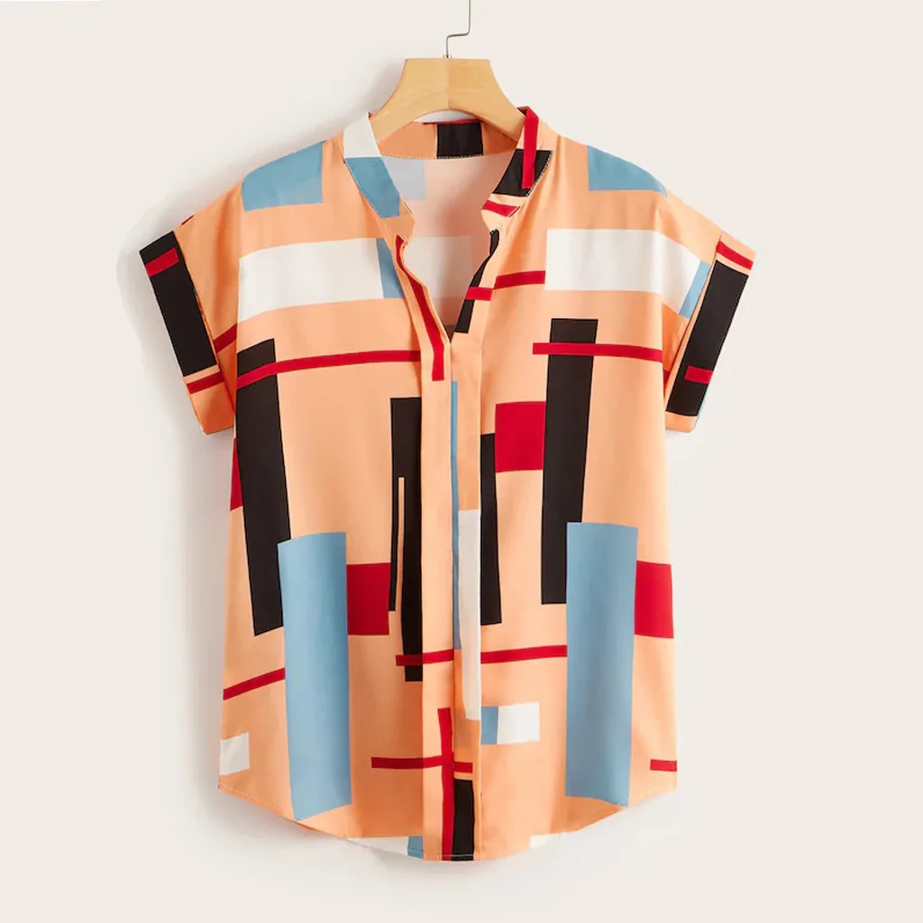 

Woman's Summer Fashion V-Neck Print New Loose Short Sleeve