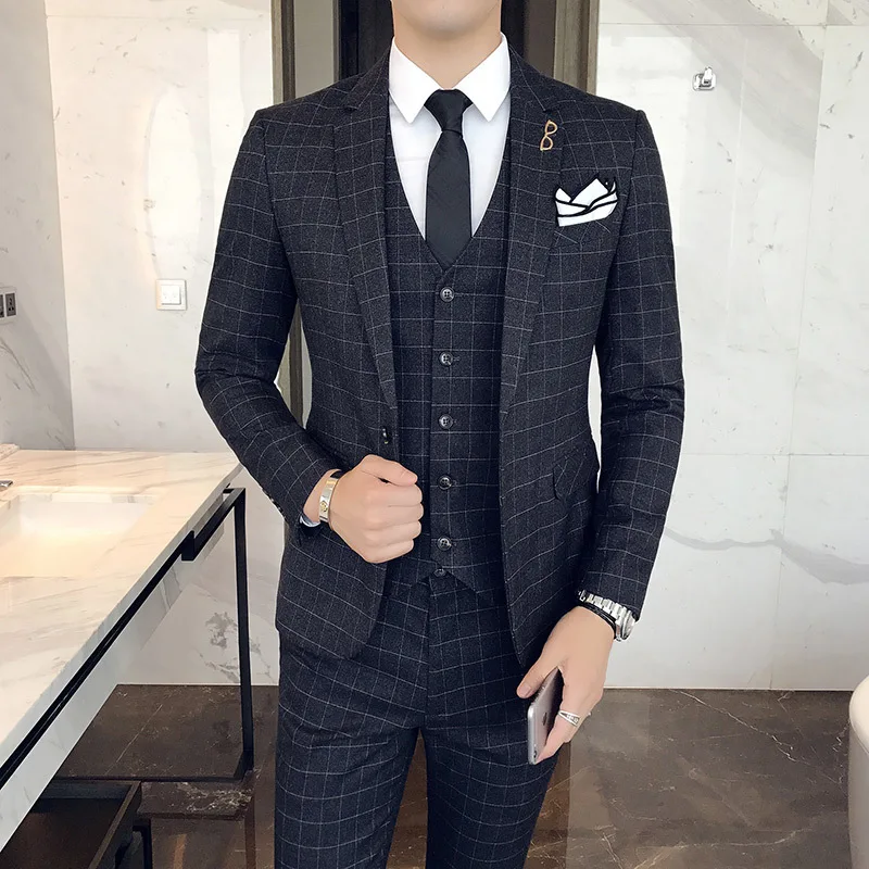 S-4XL Terno Masculino Slim Fit Trajes De Hombre Британский клетчатый костюм мужской свадебный костюм